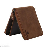 Handmade Hunter leather RFID-blocking wallet, features 12 card slots, 2 cash compartments, and solid buffalo skin with vintage look. Dimensions: 11x9 cm (folded). Made in India