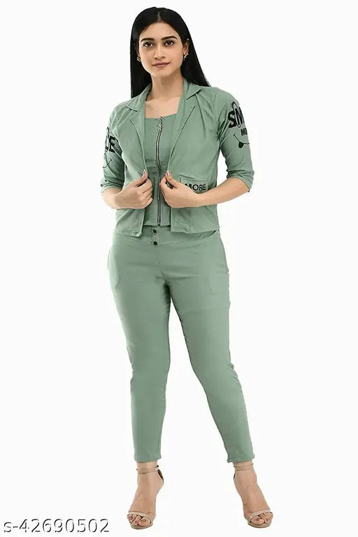 Cotton blend printed three-quarter sleeve chain jacket and pant jumpsuit set, perfect for urban partywear in various sizes (M, L, XL) with Indian origin