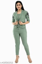 Cotton blend printed three-quarter sleeve jacket and pant jumpsuit set in vibrant Indian patterns for women's sizes M, L, XL