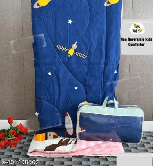 Pink & White Microfiber Glace Cotton Comforter 90x60in, Twin Size - IVA HOME. Cartoon-printed bedding for toddler, kid-friendly design