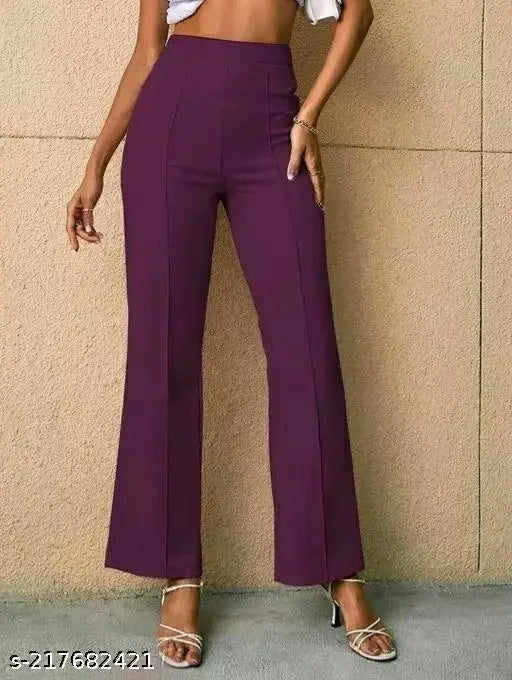 Cotton blend solid net lovely boot cut paint trouser for women, vogue regular fit, stretchable, lightweight, versatile fashion