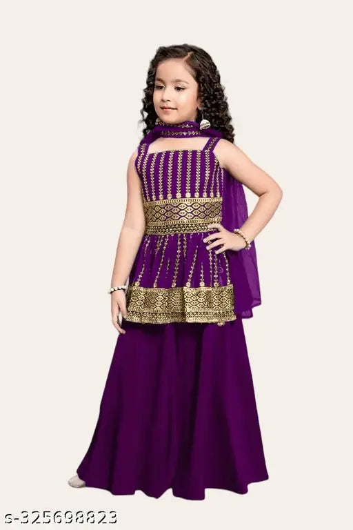 Crepe party suit set for girls with embellished dupatta and plazo, Indian wedding function wear