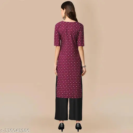 New pure crepe black checked kurta with palazzos - Indian printed kurta set for women