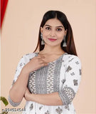 Trendy white rayon Anarkali kurti, elegant design, under budget, three-quarter sleeves