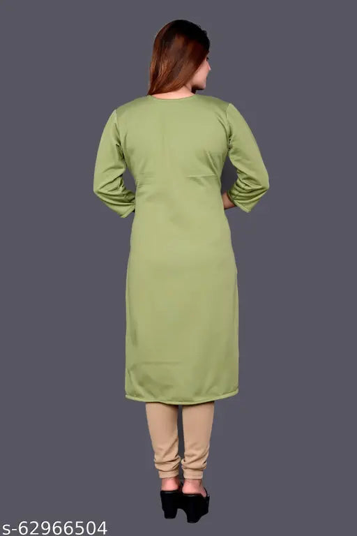 Women's straight embroidered woolen kurti for winter, three-quarter sleeves, calf length. Hand-embroidered woolen kurti from India