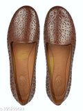 Brown plastic ballet flats with solid pattern, slip-on design - Ajanta Women's PL2001, India origin