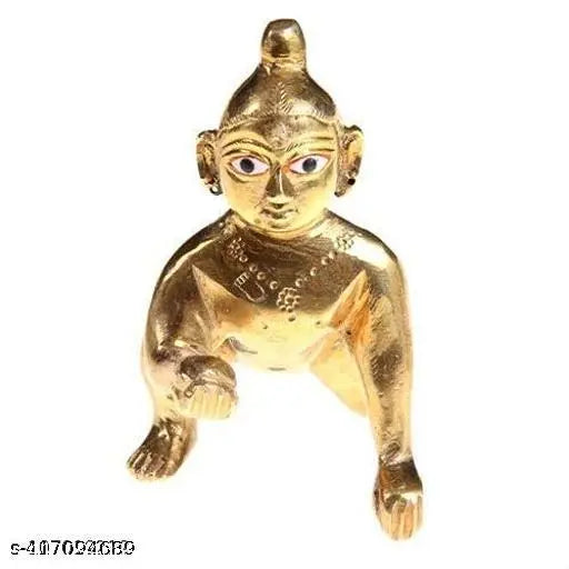 Brass Krishna idol, '1 no Ladoo Gopal Janmashtami Special' for home temple, offers prosperity, happiness, and spiritual satisfaction. Indian origin