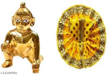Multicolor 6cm brass Krishna idol 'Laddu Gopal ji with Posak' decorative showpiece