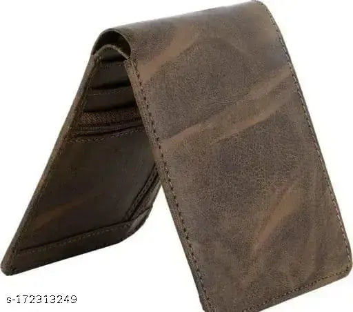 Brown leather wallet, faux leather/leatherette, solid pattern, 2 compartments, free size (12cm x 9cm), modern style, ideal gift