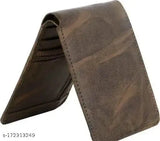 Brown leather wallet, faux leather/leatherette, solid pattern, 2 compartments, free size (12cm x 9cm), modern style, ideal gift