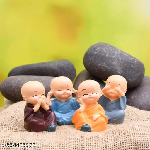 Resin mini Buddha monk set of 4, Indian-origin adorable statues, 1.5 ft each
