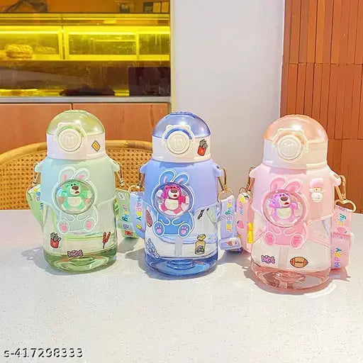 Blue plastic SIP'N'SMILE kid's water bottle with leak-proof lid, 650ML, includes free DIY stickers for personalization