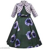 Silver Kraft printed net long gown dress with jacket for girls aged 1-9 years, three-quarter sleeves