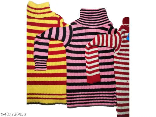 Striped wool unisex high neck skivvy pullovers for kids (pack of 3), warm and stylish winter wear