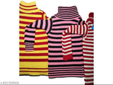 Striped wool unisex high neck skivvy pullovers for kids (pack of 3), warm and stylish winter wear