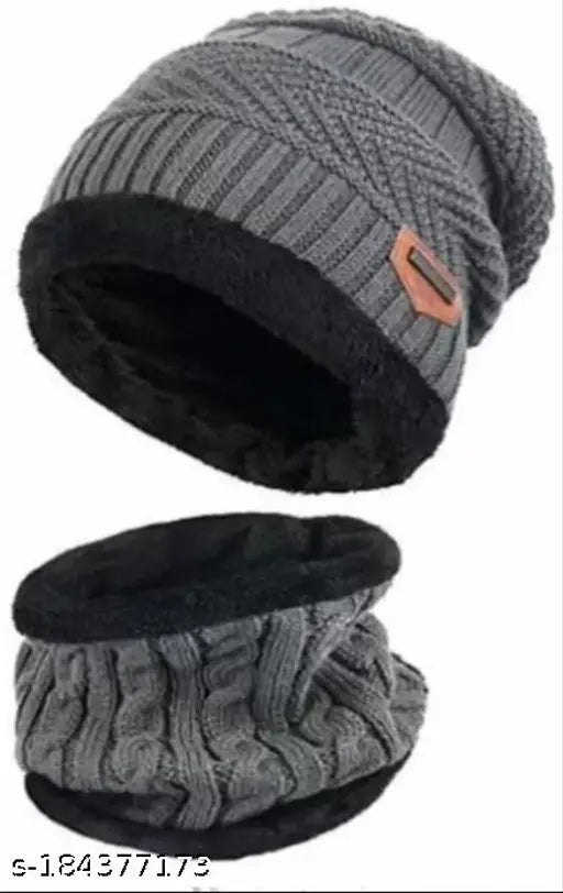 Arcylic Unisex Winter Cap Set, super thick acrylic fur knit for warmth, India-made