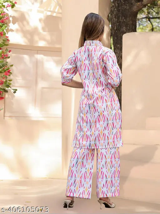 Indian print women's round neck top and bottom sets, polycotton fabric, short sleeves, cool western wear, Jaipuri cord set