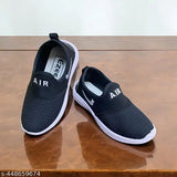 Black mesh slip-on boys running shoes for parks and outdoor/indoor wear, ideal for casual all day comfort