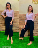 Stylish printed jumpsuit in net fabric, three-quarter sleeves, self-design pattern, XL size, made in India