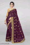 Embroidered mirror work cotton saree with solid net running blouse, trendy Indian fashion on mannequin
