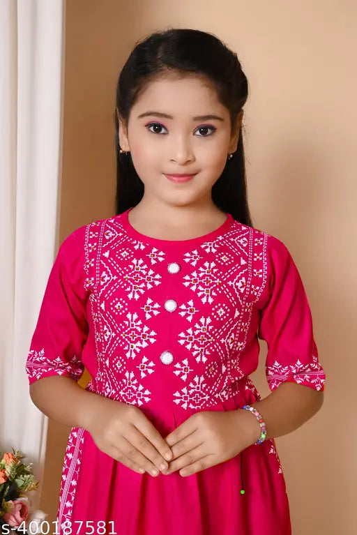Cotton blend girls palazzo dress, printed top and bottom, three-quarter sleeves, sizes 0-3 Months to 12 Years, Indian origin
