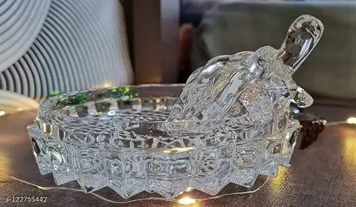 Crystal-coated Glass Tortoise Turtle Plate, Vastu yantra decor showpiece - Perfect for Living room/Bedroom, 15cm x 8cm x 15cm (Indian handcraft)
