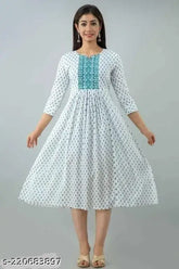 Rayon printed anarkali kurta with three-quarter sleeves, trendy design for women's festive wear, Indian origin