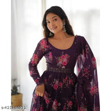 Multicolor Georgette Printed Gown with Dupatta for Women's Partywear, inner crepe fabric, ready to wear