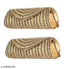 Indian-made embroidered net bridal hand clutches combo (2 pieces), durable fabric with floral design, perfect for makeup, phone, or wedding events