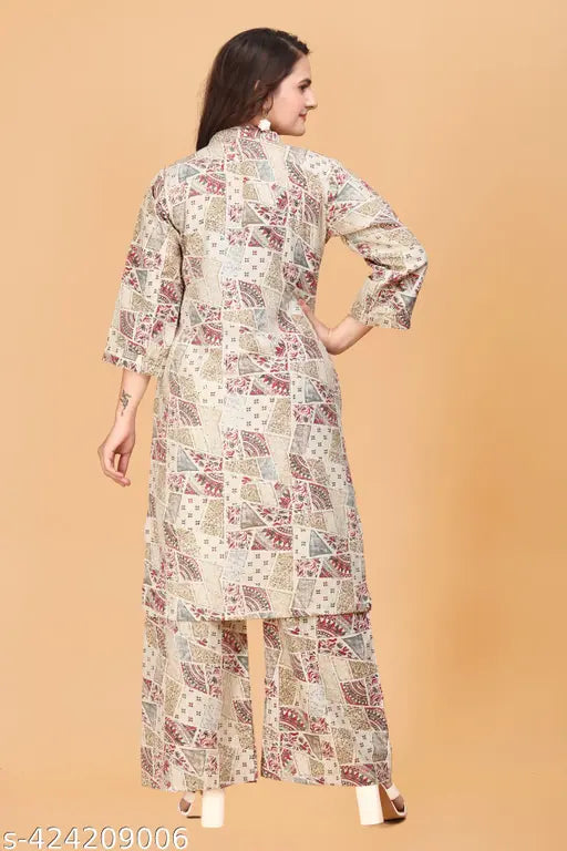 Art Silk Palazzo Set, women's straight Kurta with three-quarter sleeves, great for formal weddings or events