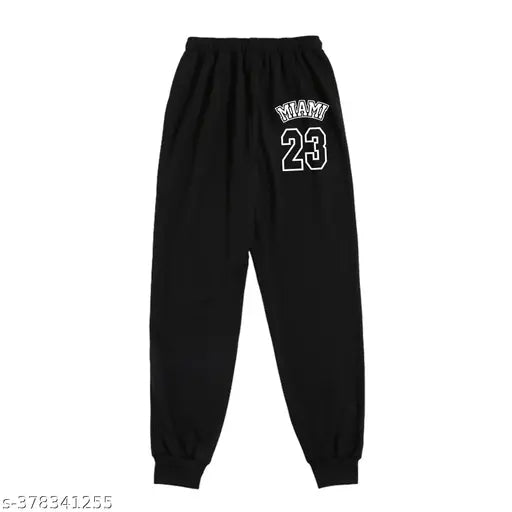 Cotton blend black printed jogger pants, high-quality athletic wear with versatile style from Tabadtod, India