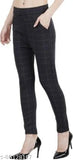 Printed net cotton blend fancy check jegging for women, 37 inch length, available in sizes 26, 28, and 30. Made in India