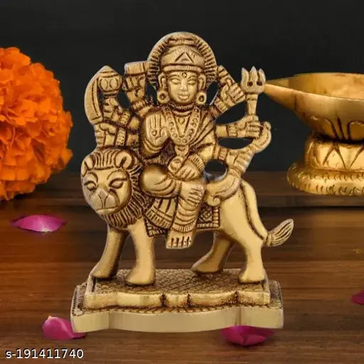 Brass handcrafted Durga Murti, exquisite 3.2-inch Goddess Durga Idol for spiritual spaces, Indian artifact