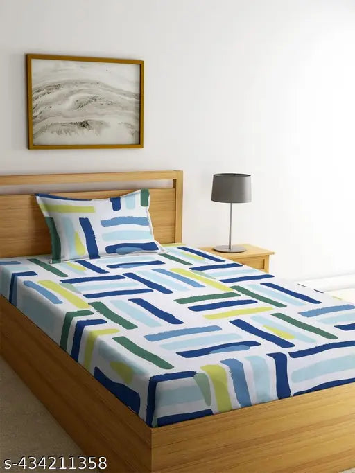Multicolor geometric pattern, breathable HOMICON Premium Glace Cotton flat sheets (90x60 inches) with matching pillow cover (18x28 inches), ideal for summer use in adult single beds