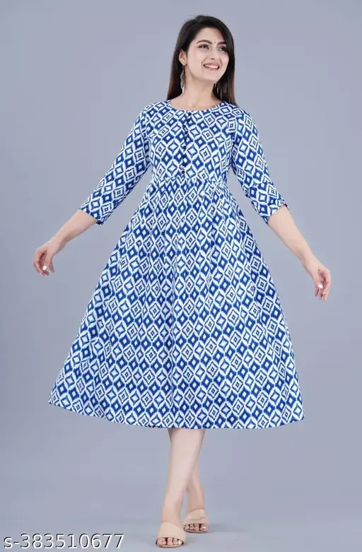 Rayon three-quarter sleeve printed zic zag women's kurta, vibrant Indian fashion for S-XXXL sizes