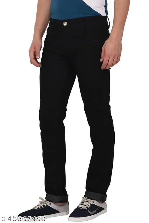 Creatywitty men's black denim jeans - solid pattern, pack of 1, size 28/30/32 from India