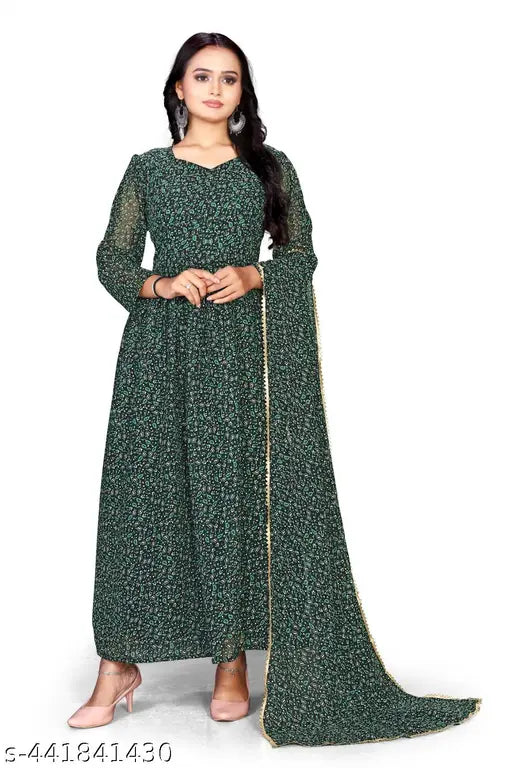 Georgette printed net long-sleeve women's gown in new superhit design (size S-XXL), not including bottom wear