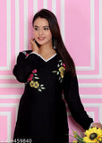 Flower black embroidered rayon kurta set with palazzos, Pakistani style, for women