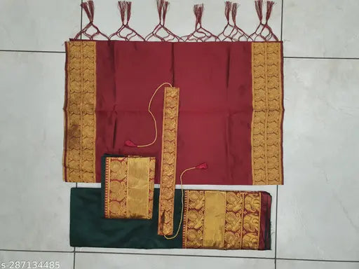 Traditional South Indian art silk half saree set, unstitched in litchi silk with zari work, featuring a choli and dupatta, solid with woven design, 3.75m (unstitched), ready for shipment from India