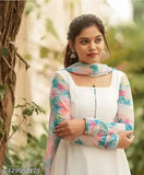 Designer white georgette gown, long-sleeved solid net bridal wear, Indian handcrafted, size S (36m bust, 14m shoulder), Sari-style for formal events