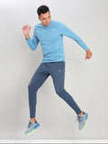 Blue polyester long sleeve Technosport men's printed round t-shirt, UPF50+ sun protection, anti-odor and anti-static