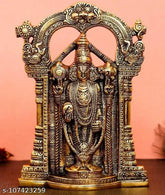 Gold plated Tirupati Balaji home decorative item, traditional white metal design for worship or home décor. (24cm x 17cm x 5cm)