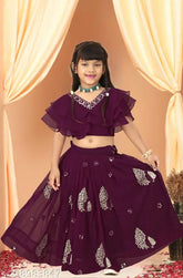 Embroidered Georgette Lehenga Choli for Kids, Indian ethnic wear in 4-5 year sizes