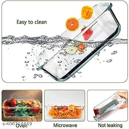 Transparent glass food storage set of 3 (400ml, 600ml, 800ml) with break-free detachable locks, oven, microwave, and freezer safe - multi-purpose kitchen essential