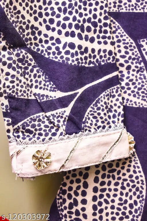 Leaf print cotton A-line sharara kurti with dupatta for girls, embroidered three-quarter sleeves, Indian fashion accessories