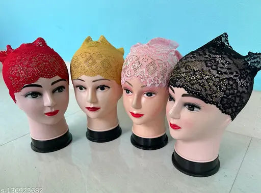 Lycra self-design Hijab Cap Stone Net Band Set, 4 pack, India origin