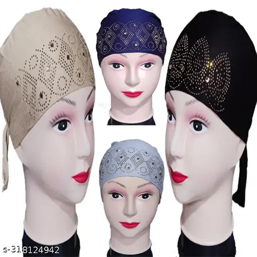 Cotton stone cap pack of 4, comfortable underscarf for Muslim women in India