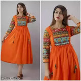 Rayon printed solid dyed flare long kurta for women, single solid color Anarkali kurti with three-quarter sleeves from India