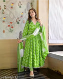 Rayon printed net long-sleeved Aagam Voguish gown in vibrant Indian design. Size: M, L, XL, XXL, XXXL