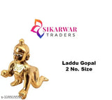 Brass Krishna Statue, intricately detailed decorative showpiece, 12cm (Brass, Gold)